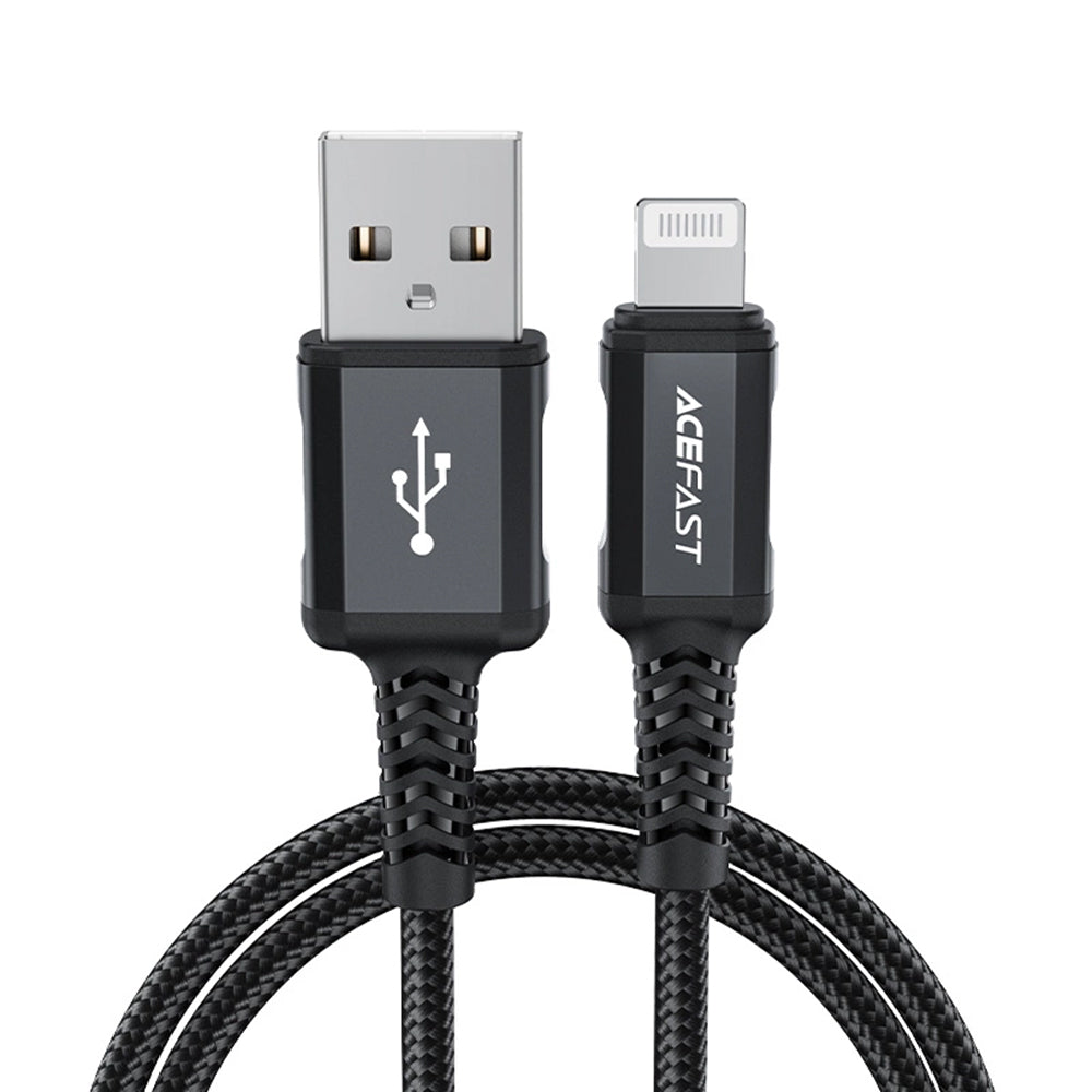Cablu Acefast (C4-02), Fast Charging, USB to Lightning, 2.4A, Aluminum Alloy, 1.8m, Negru