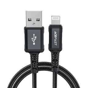 Cablu Acefast (C4-02), Fast Charging, USB to Lightning, 2.4A, Aluminum Alloy, 1.8m, Negru