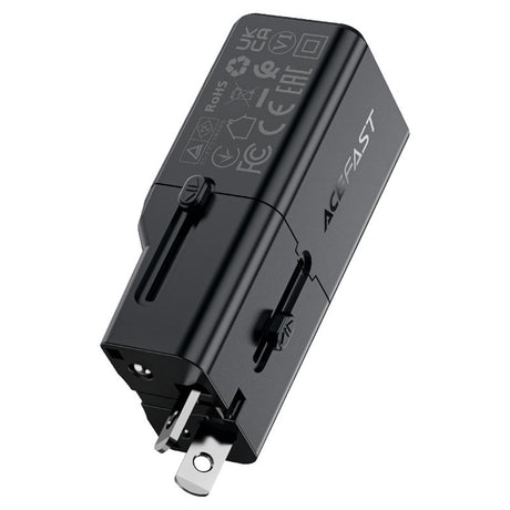 Incarcator Acefast Travel Adapter (Z7), GaN, Type-C, EU, UK, AU, US, PD30W, Multifunctional Fast Charger, Mini Design, Negru