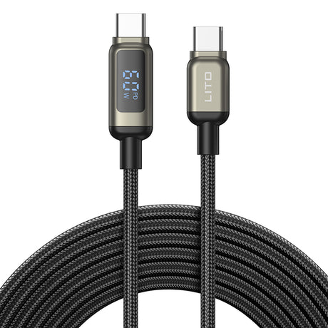 Cablu Lito (LD15), Type-C to Type-C, Fast Charging, Braided Nylon, 60W, LED Display, Negru