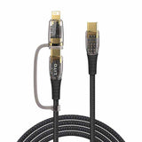 Cablu Lito Transparent 2in1 (LD12), Type-C to Type-C, Lightning, Fast Charge, Braided, Anti-oxidant, Negru