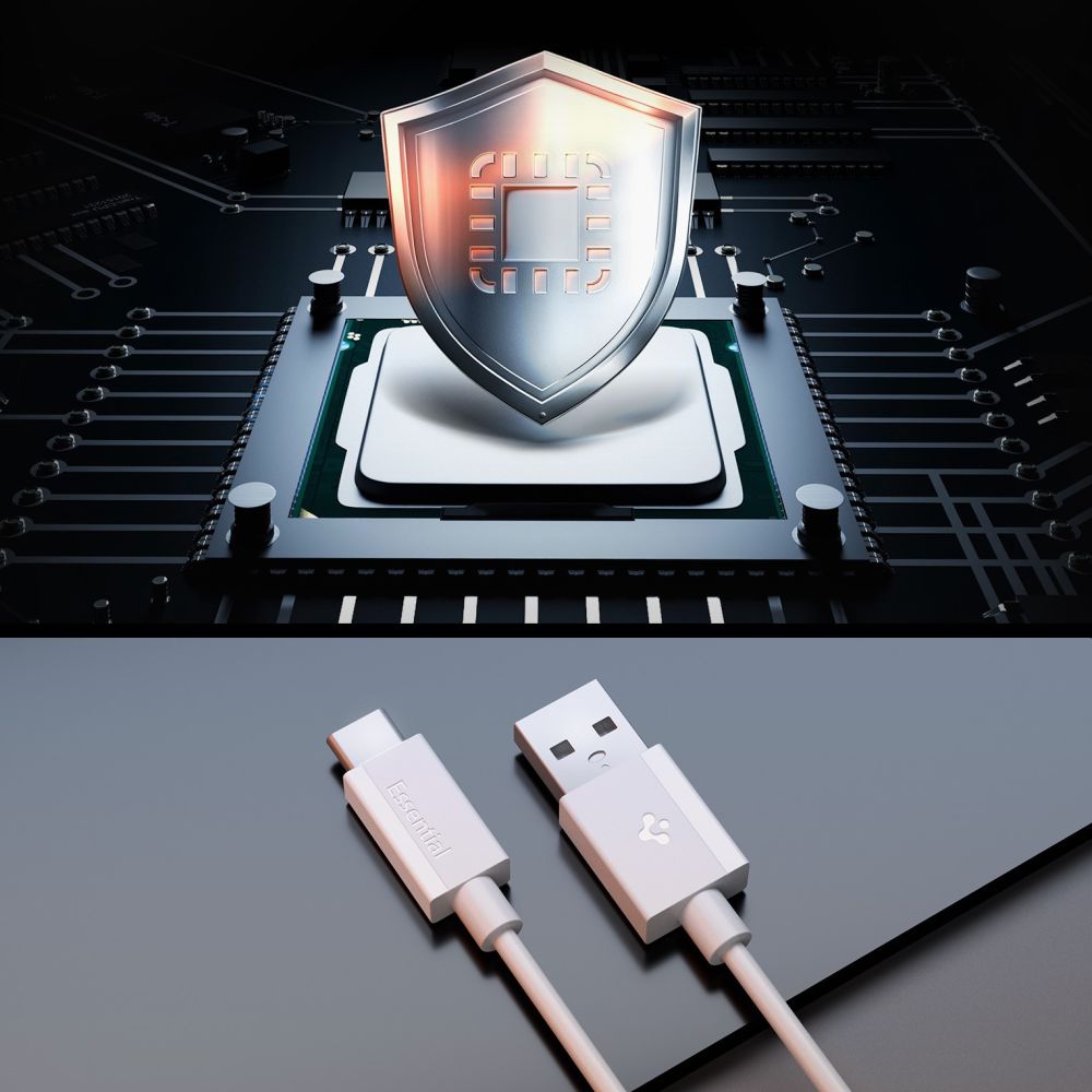 Cablu Spigen Essential EB6010AC (ACA08715), Fast Charging, USB to Type-C, 60W, 480Mbps, 1m, Alb