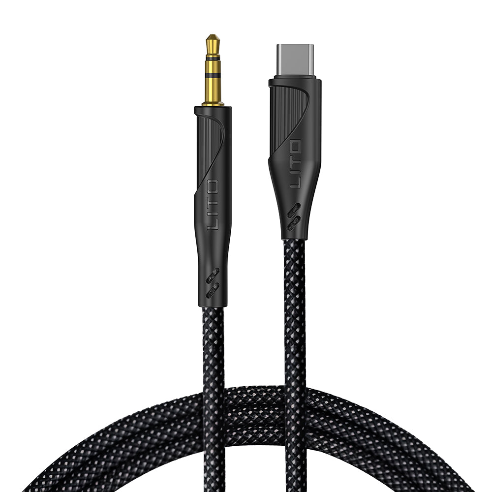 Adaptor Lito Audio Cable Adapter (LA02), Type-C to Jack 3.5mm, Zero Signal Loss, Nylon-braided, 1m, Negru