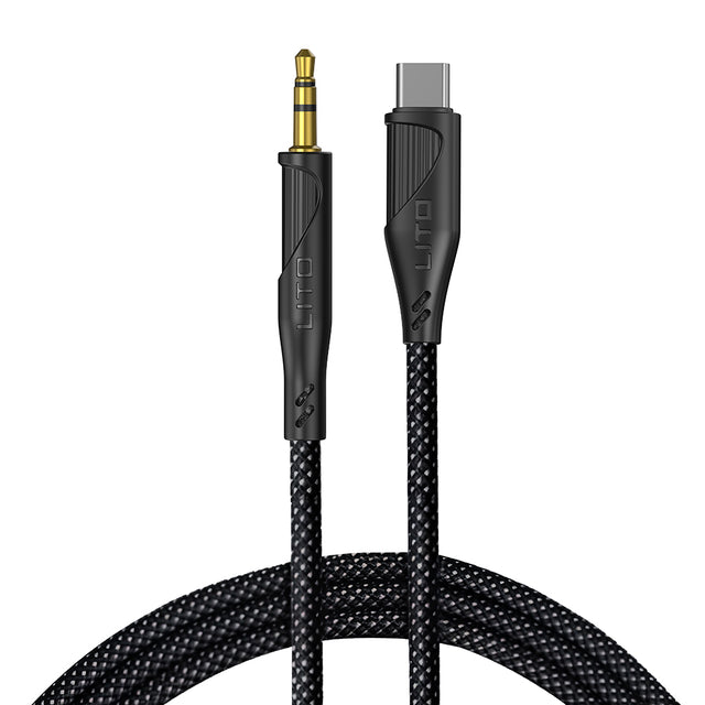 Adaptor Lito Audio Cable Adapter (LA02), Type-C to Jack 3.5mm, Zero Signal Loss, Nylon-braided, 1m, Negru