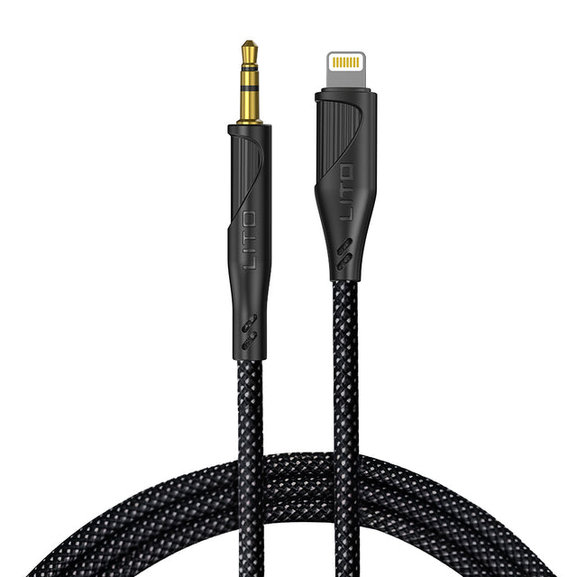 Adaptor Lito Audio Cable Adapter (LA02), Lightning to Jack 3.5mm, Zero Signal Loss, Nylon-braided, 1m, Negru