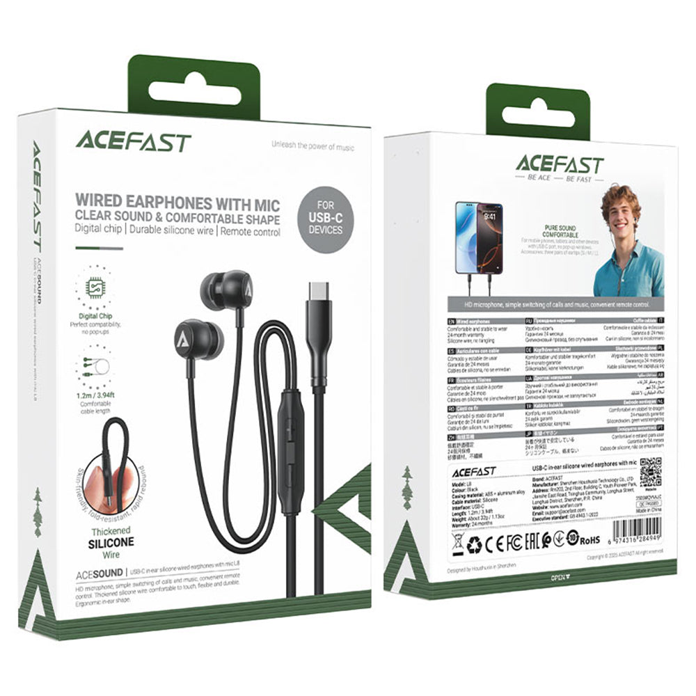Casti Acefast L8, USB-C, In-ear, Gri