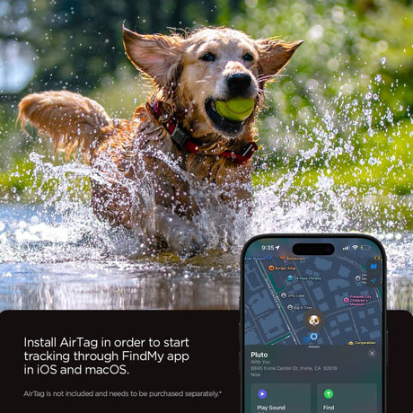 Suport Spigen Tough Armor (ACS09780), Apple AirTag 1 / 2, for Pet Colar, Waterproof IP68, Max. 1.5inch Width, Negru