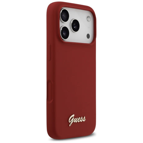 Husa de protectie Guess Silicone Script Metal Logo MagSafe (GUHMP17LSMBSLM) compatibil cu iPhone 17 Pro, Rosu
