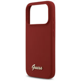 Husa de protectie Guess Silicone Script Metal Logo MagSafe (GUHMP17LSMBSLM) compatibil cu iPhone 17 Pro, Rosu