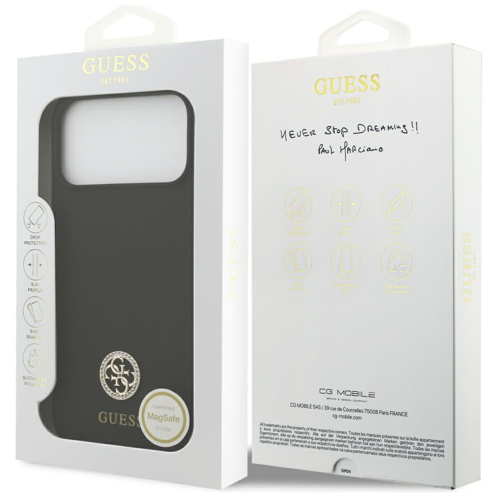 Husa de protectie Guess Silicone Logo Strass 4G MagSafe (GUHMP17XM4DGPK) compatibil cu iPhone 17 Pro Max, Negru