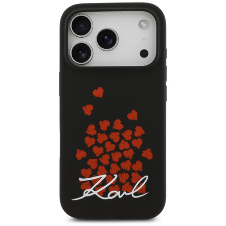 Husa de protectie Karl Lagerfeld Silicone Heart Sign Logo MagSafe (KLHMP17LSMHBKSOK) compatibil cu iPhone 17 Pro, Negru