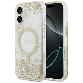 Husa de protectie Guess Resin Bottom Glitter MagSafe (GUHMP17SRGRGED) compatibil cu iPhone 17, Auriu