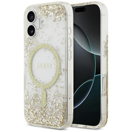 Husa de protectie Guess Resin Bottom Glitter MagSafe (GUHMP17SRGRGED) compatibil cu iPhone 17, Auriu