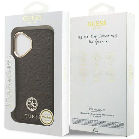 Husa de protectie Guess Grained Strass Logo MagSafe (GUHMP17SPGCRMDEW) compatibil cu iPhone 17, Maro