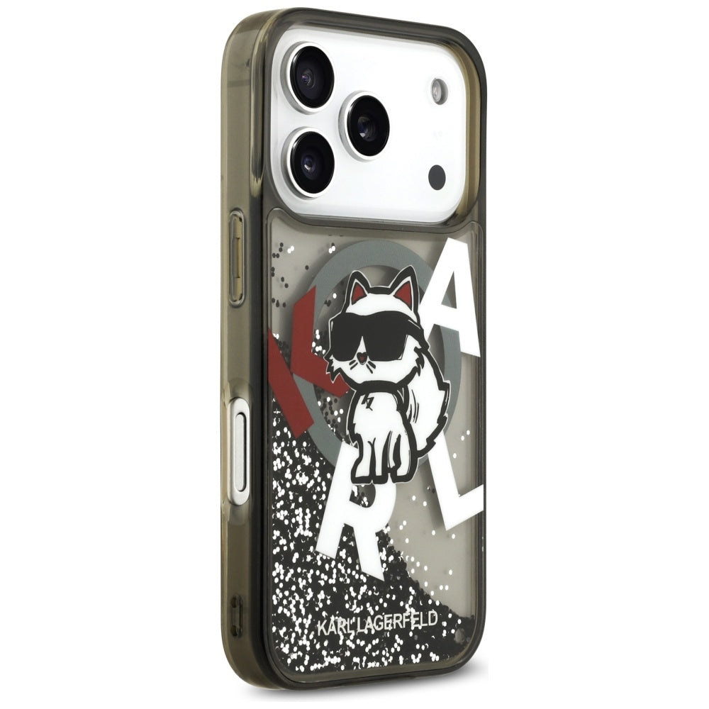 Husa de protectie Karl Lagerfeld Liquid Glitter Choupette Logo MagSafe (KLHMP17LLCHSCTDK) compatibil cu iPhone 17 Pro, Negru