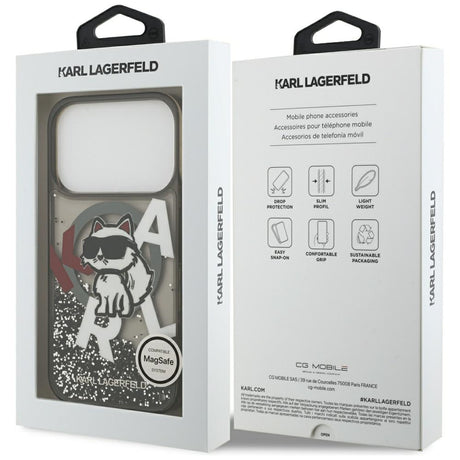 Husa de protectie Karl Lagerfeld Liquid Glitter Choupette Logo MagSafe (KLHMP17LLCHSCTDK) compatibil cu iPhone 17 Pro, Negru