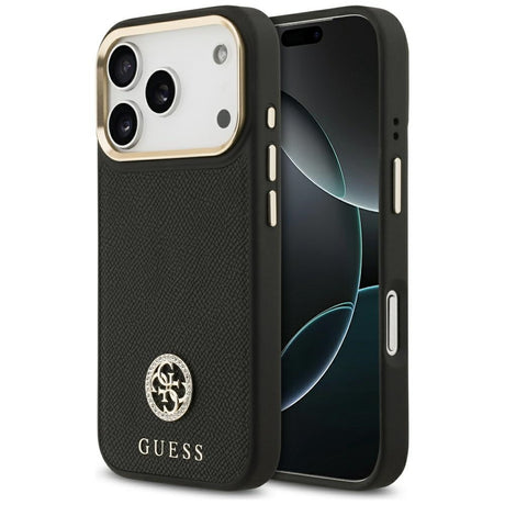 Husa de protectie Guess Grained Strass Logo MagSafe (GUHMP17LPGCRMDEK) compatibil cu iPhone 17 Pro, Negru