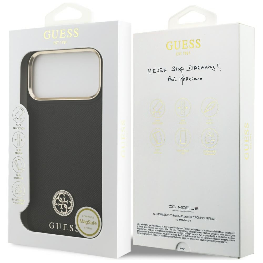 Husa de protectie Guess Grained Strass Logo MagSafe (GUHMP17XPGCRMDEK) compatibil cu iPhone 17 Pro Max, Negru