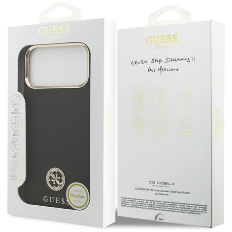 Husa de protectie Guess Grained Strass Logo MagSafe (GUHMP17XPGCRMDEK) compatibil cu iPhone 17 Pro Max, Negru