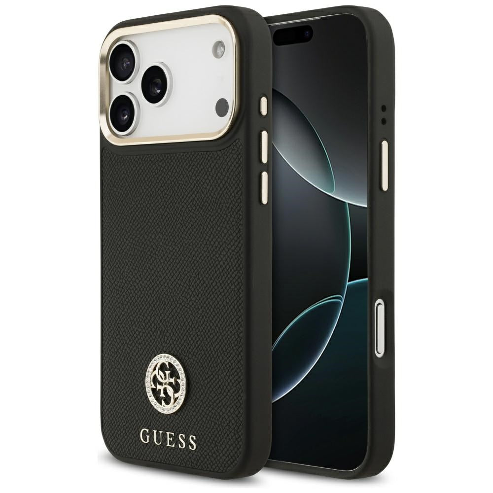 Husa de protectie Guess Grained Strass Logo MagSafe (GUHMP17XPGCRMDEK) compatibil cu iPhone 17 Pro Max, Negru