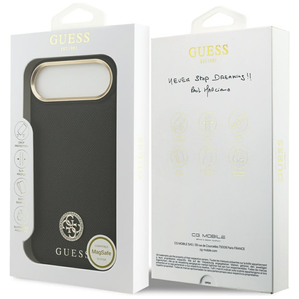 Husa de protectie Guess Grained Strass Logo MagSafe (GUHMP17MPGCRMDEK) compatibil cu iPhone 17 Air, Negru