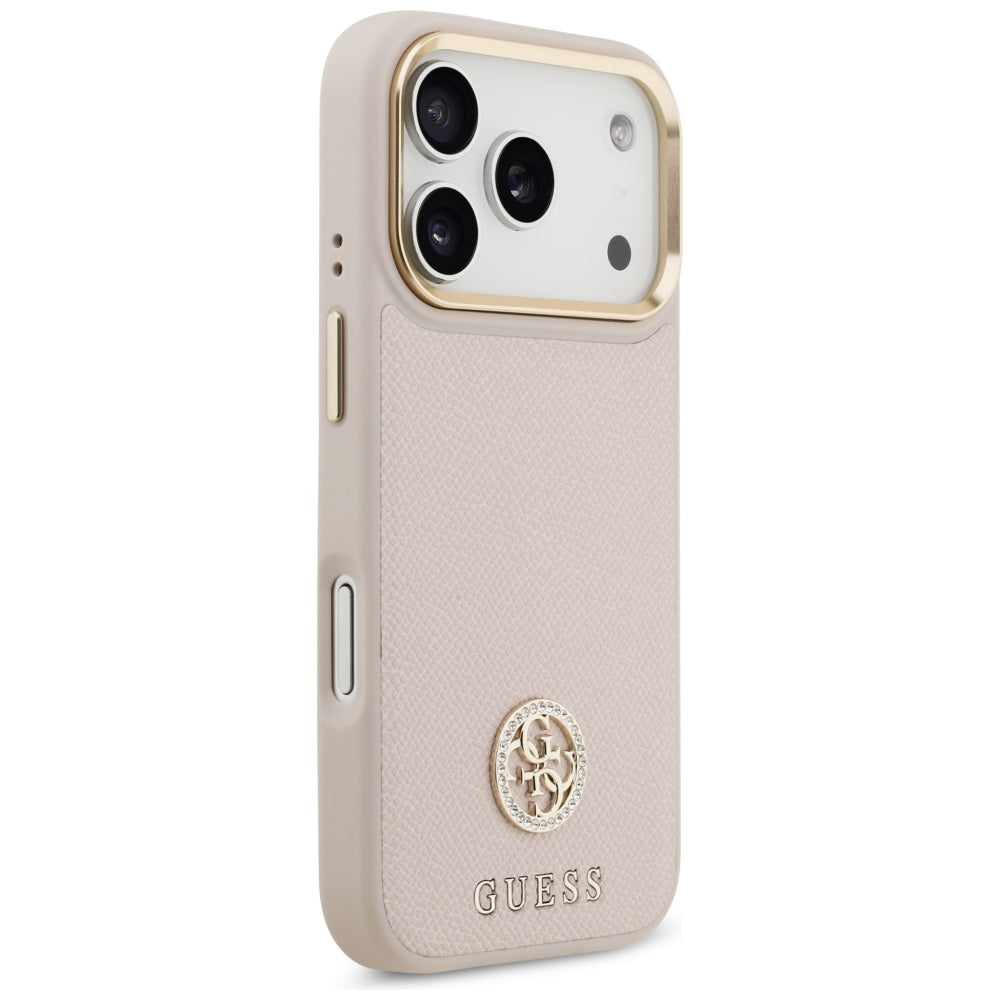Husa de protectie Guess Grained Strass Logo MagSafe (GUHMP17LPGCRMDEP) compatibil cu iPhone 17 Pro, Roz