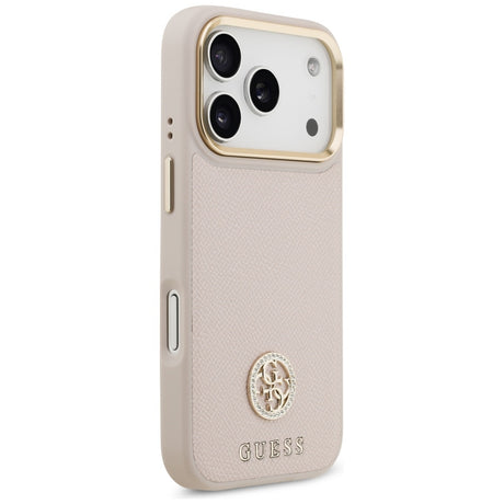 Husa de protectie Guess Grained Strass Logo MagSafe (GUHMP17LPGCRMDEP) compatibil cu iPhone 17 Pro, Roz