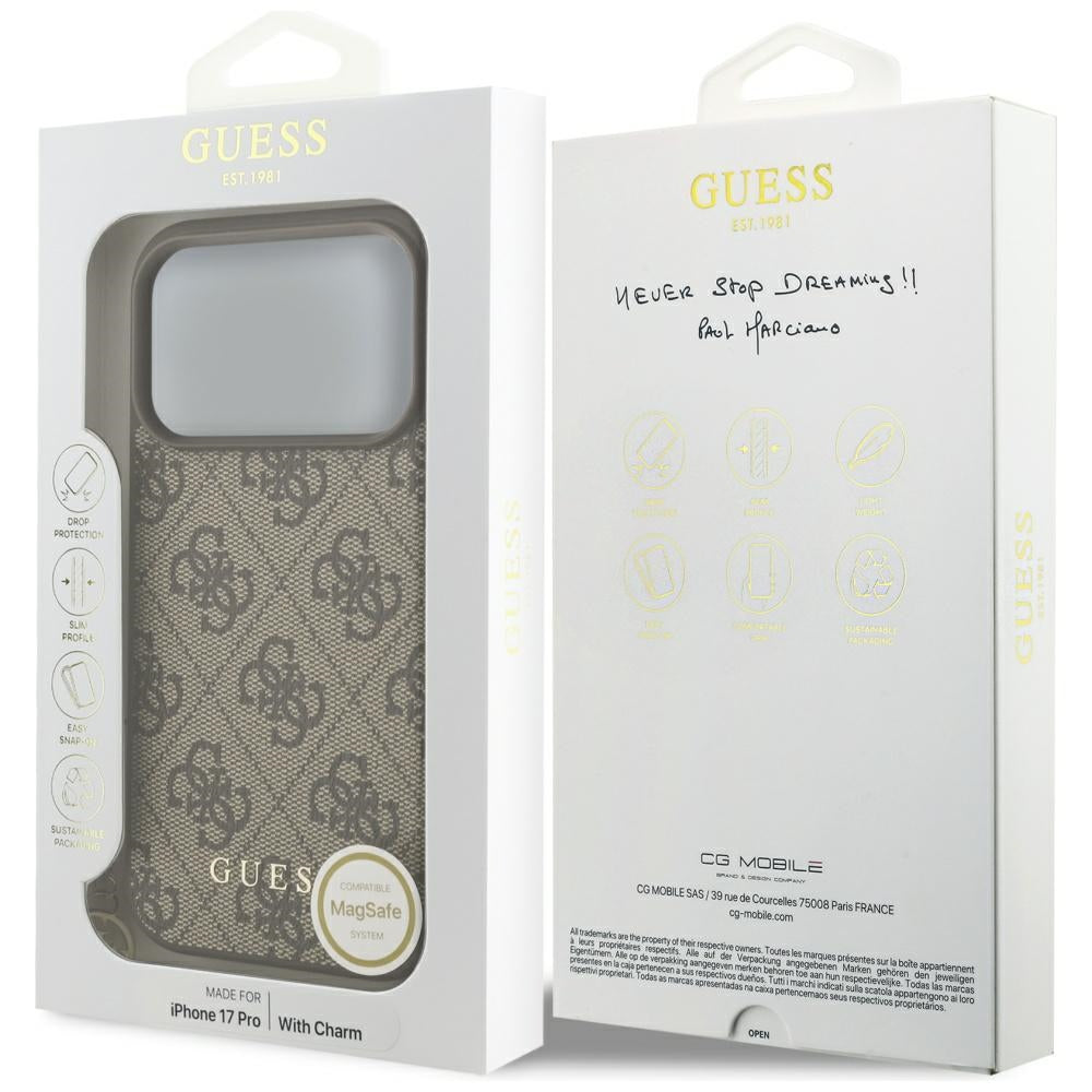 Husa de protectie Guess Hardcase 4G Charm Cradle MagSafe (GUHMP17LGF4GCW) compatibil cu iPhone 17 Pro, Maro