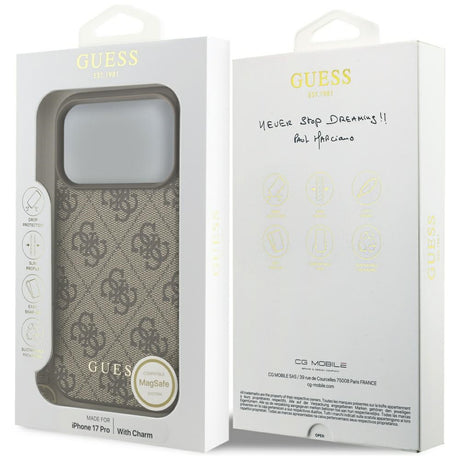 Husa de protectie Guess Hardcase 4G Charm Cradle MagSafe (GUHMP17LGF4GCW) compatibil cu iPhone 17 Pro, Maro