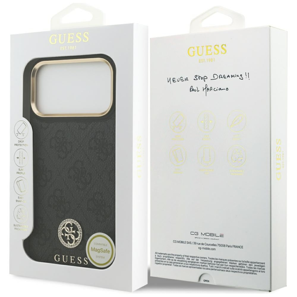 Husa de protectie Guess Hardcase 4G Strass Logo MagSafe (GUHMP17XP4GRMDEK) compatibil cu iPhone 17 Pro Max, Negru