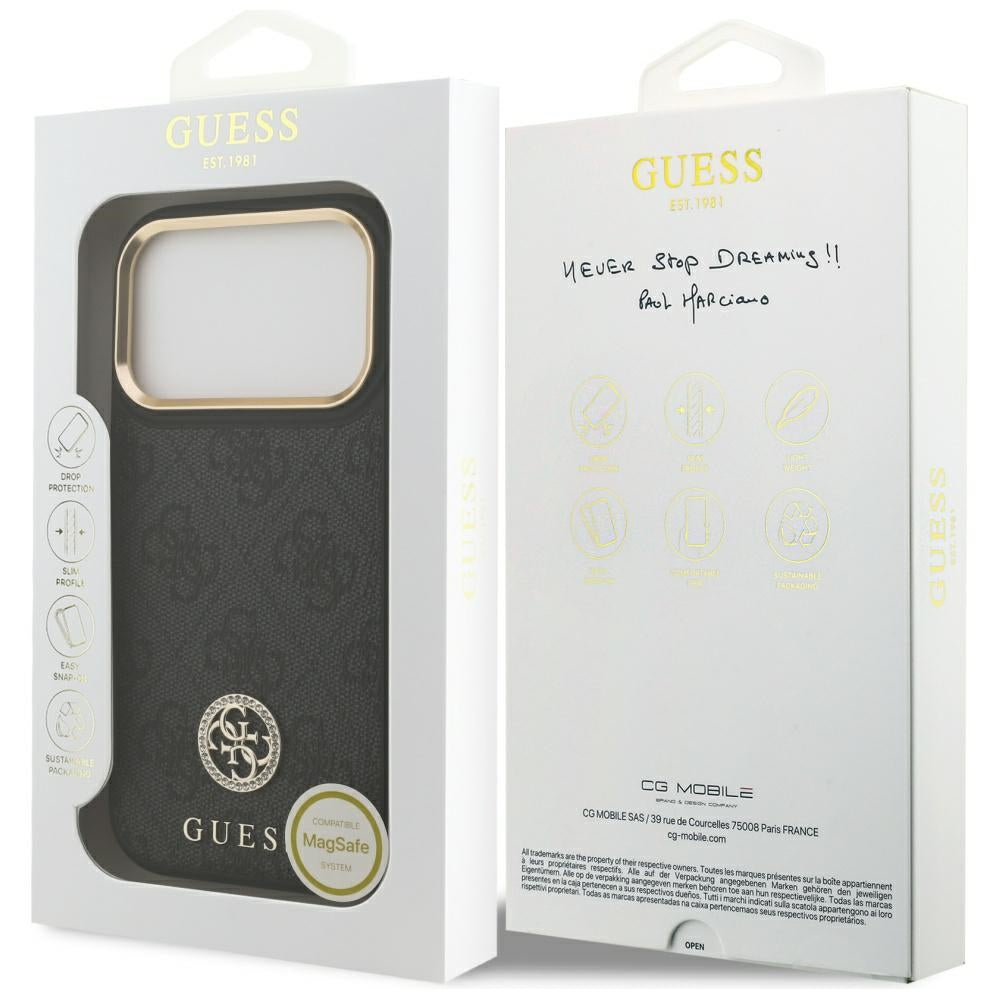 Husa de protectie Guess Hardcase 4G Strass Logo MagSafe (GUHMP17LP4GRMDEK) compatibil cu iPhone 17 Pro, Negru