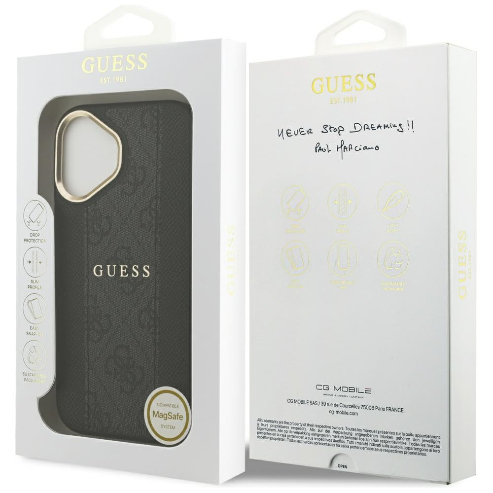 Husa de protectie Guess Hardcase 4G Stripe MagSafe (GUHMP17SPG4SEMCK) compatibil cu iPhone 17, Negru