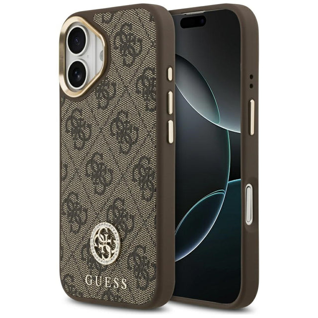 Husa de protectie Guess Hardcase 4G Strass Logo MagSafe (GUHMP17SP4GRMDEW) compatibil cu iPhone 17, Maro