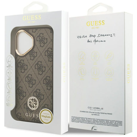 Husa de protectie Guess Hardcase 4G Strass Logo MagSafe (GUHMP17SP4GRMDEW) compatibil cu iPhone 17, Maro