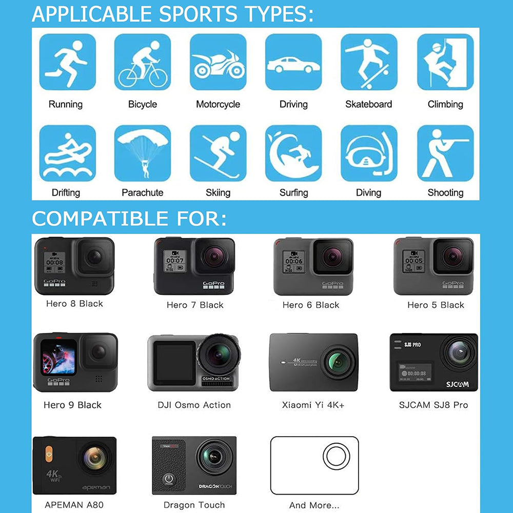 Suport Techsuit Accessory Kit CamQuest 50in1 (SA50), for GoPro Hero, SJCAM, Action Cameras, with Carrying Case, Negru