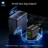 Incarcator Lito (LC19), Type-C, USB Output, PD30W, GaN, PC Fireproof, EU Plug, Negru