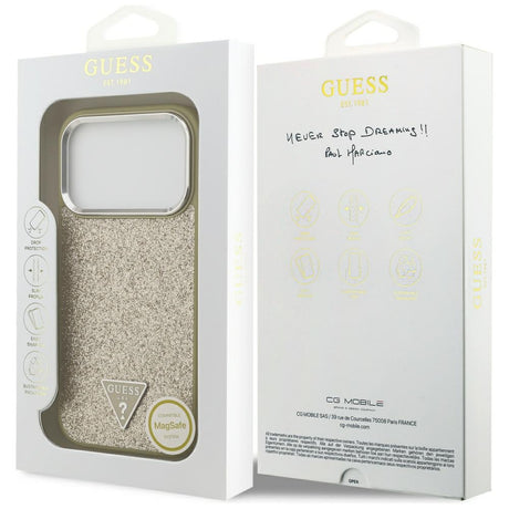 Husa de protectie Guess Glitter Triangle Logo MagSafe (GUHMP17LPFGTSCMD) compatibil cu iPhone 17 Pro, Auriu