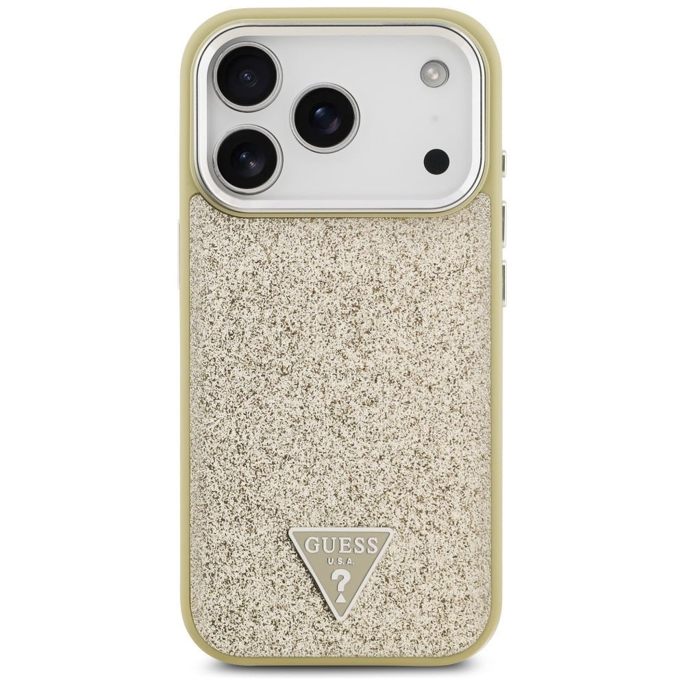 Husa de protectie Guess Glitter Triangle Logo MagSafe (GUHMP17LPFGTSCMD) compatibil cu iPhone 17 Pro, Auriu