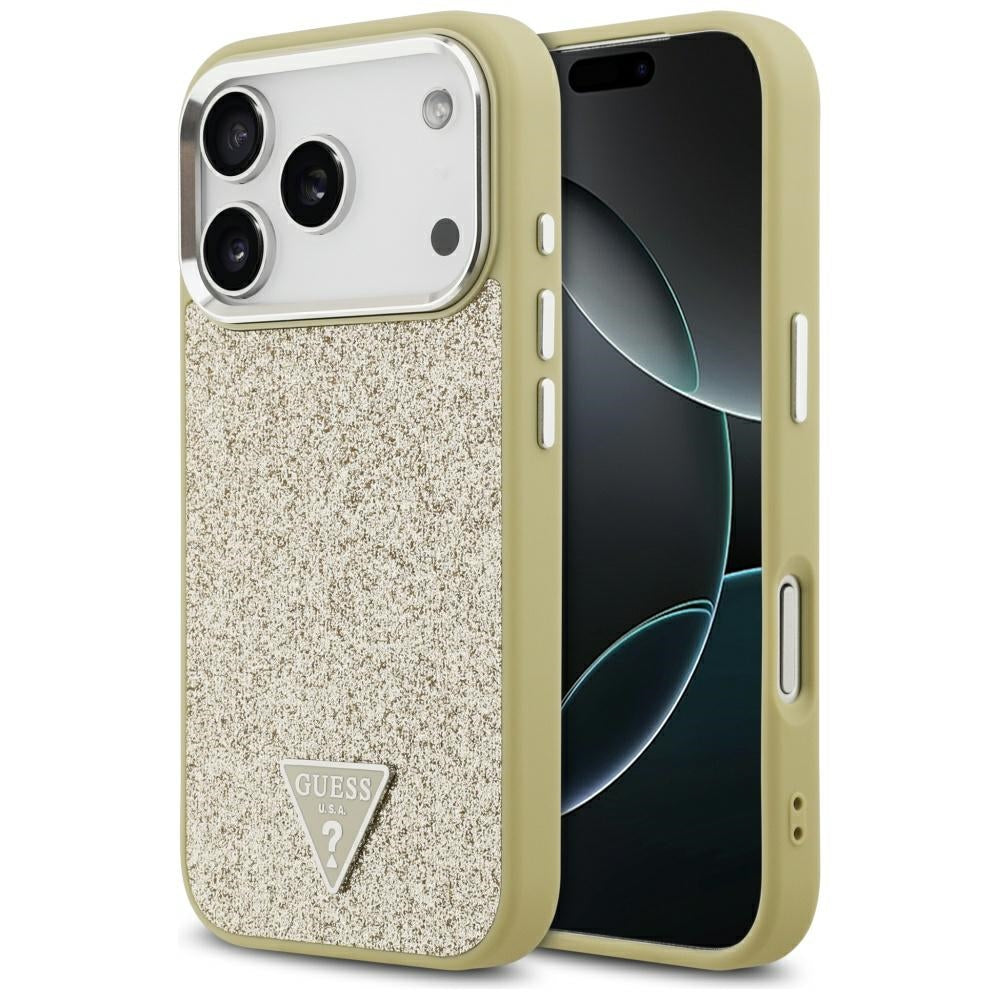 Husa de protectie Guess Glitter Triangle Logo MagSafe (GUHMP17LPFGTSCMD) compatibil cu iPhone 17 Pro, Auriu