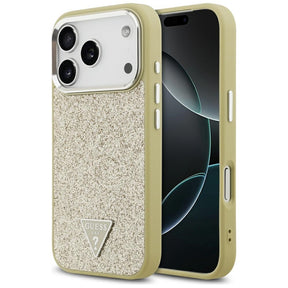 Husa de protectie Guess Glitter Triangle Logo MagSafe (GUHMP17LPFGTSCMD) compatibil cu iPhone 17 Pro, Auriu