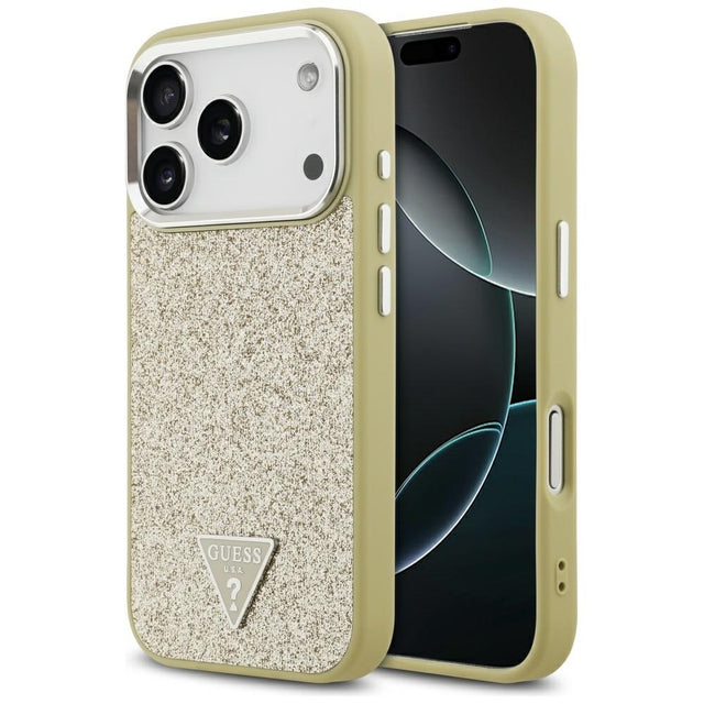 Husa de protectie Guess Glitter Triangle Logo MagSafe (GUHMP17LPFGTSCMD) compatibil cu iPhone 17 Pro, Auriu