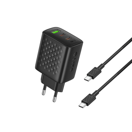 Incarcator Lito (LC25T), with Type-C Cable Included, 2x Type-C, USB Output, PD65W, GaN, PC Fireproof, EU Plug, Negru