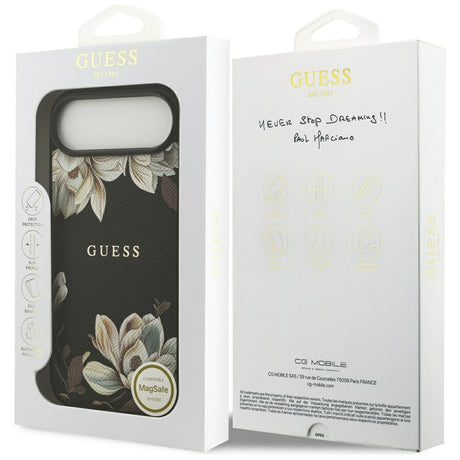 Husa de protectie Guess Grained Flowers MagSafe (GUHMP17MPGNMPLMK) compatibil cu iPhone 17 Air, Negru