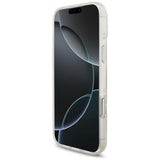 Husa pentru iPhone 17 Pro Max - Guess IML Flowers Allover Electroplated with Pearl Strap MagSafe (GUHMP17XHCPOFPH) - White