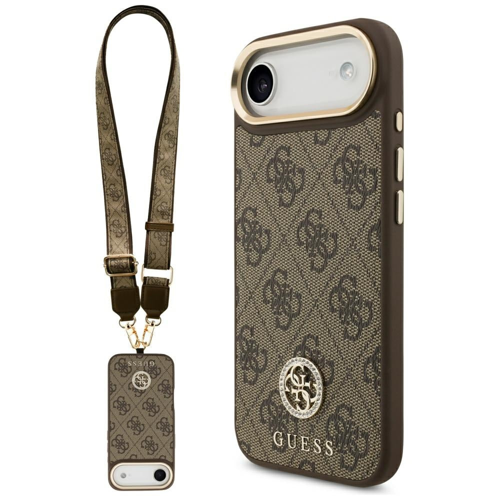 Husa de protectie Guess 4G Strass Logo with Big Strap Metal Button MagSafe (GUHMP17MP4G4DCSW) compatibil cu iPhone 17 Air, Maro