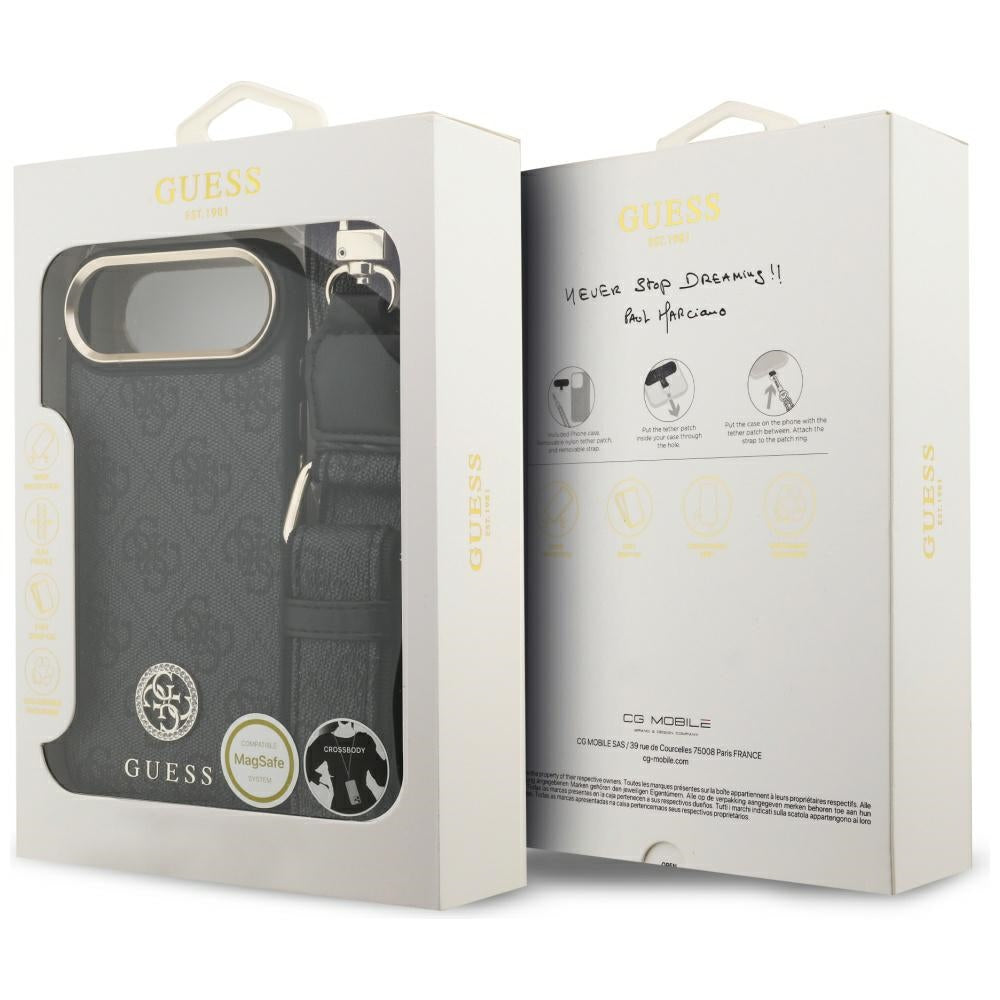 Husa de protectie Guess 4G Strass Logo with Big Strap Metal Button MagSafe (GUHMP17MP4G4DCSK) compatibil cu iPhone 17 Air, Negru