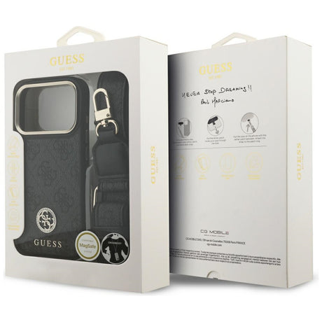 Husa de protectie Guess 4G Strass Logo with Big Strap Metal Button MagSafe (GUHMP17LP4G4DCSK) compatibil cu iPhone 17 Pro, Negru