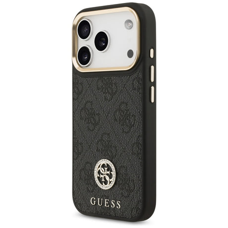 Husa de protectie Guess 4G Strass Logo with Big Strap Metal Button MagSafe (GUHMP17LP4G4DCSK) compatibil cu iPhone 17 Pro, Negru
