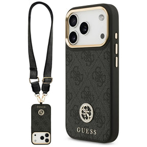 Husa de protectie Guess 4G Strass Logo with Big Strap Metal Button MagSafe (GUHMP17LP4G4DCSK) compatibil cu iPhone 17 Pro, Negru