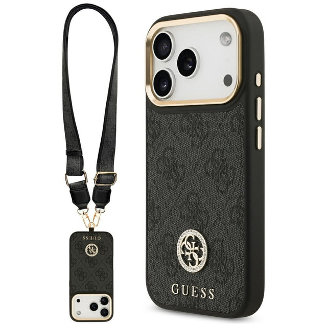 Husa de protectie Guess 4G Strass Logo with Big Strap Metal Button MagSafe (GUHMP17LP4G4DCSK) compatibil cu iPhone 17 Pro, Negru
